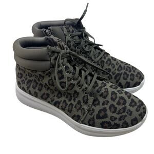 Clarks Cloudsteppers Leopard High Top Sneakers, Olive Green, Knit Fabric, Casual